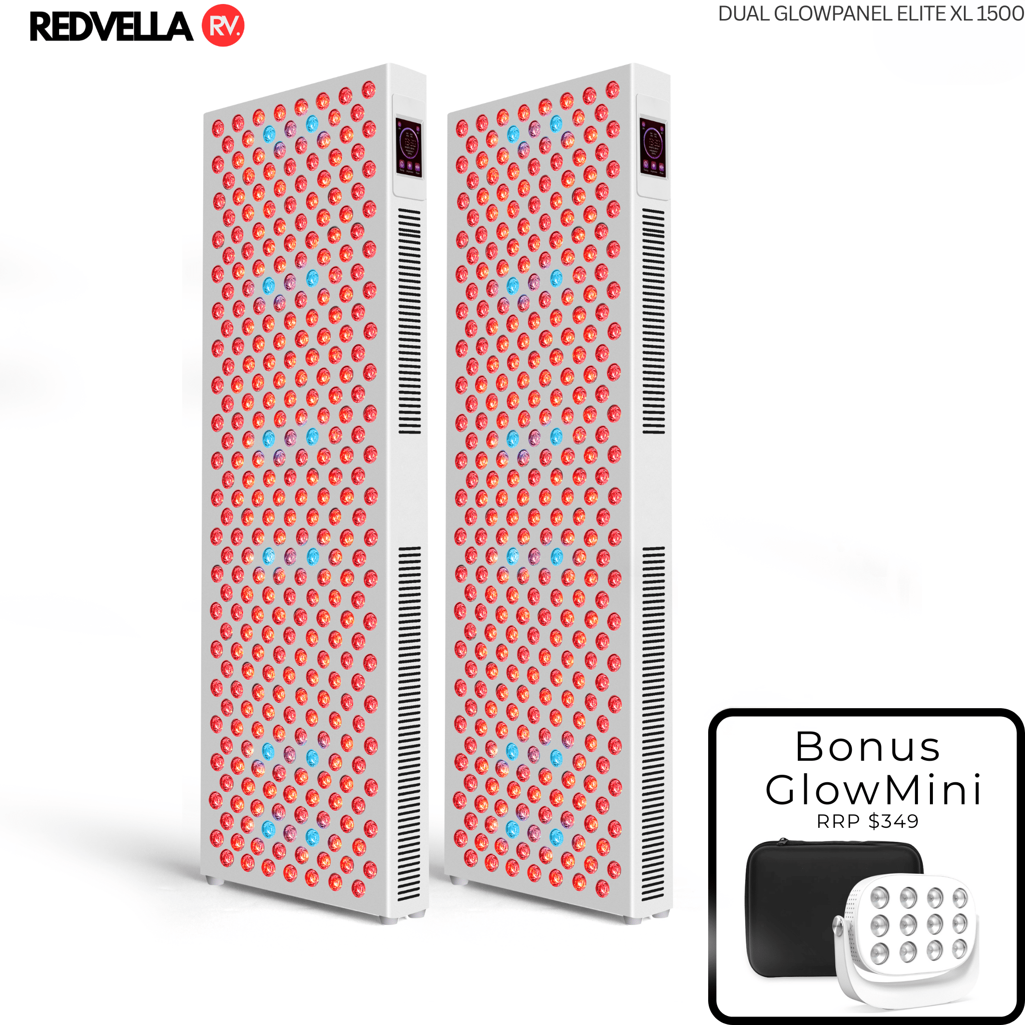 Dual GlowPanel Elite XL 1500 + Flexi Mobile Rack Stand - REDVELLA